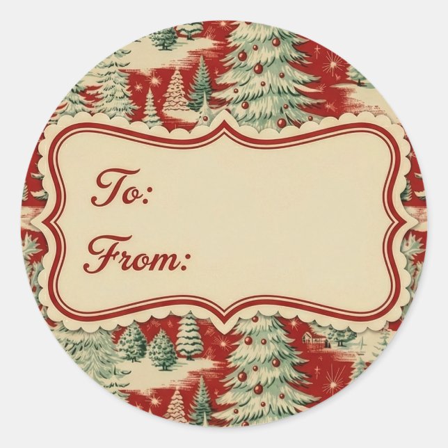 Sticker Rond Retro Vintage Christmas Landscape (Devant)
