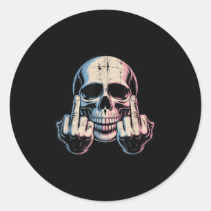 Sticker Rond Retro Vintage crâne face drôle du doigt médian