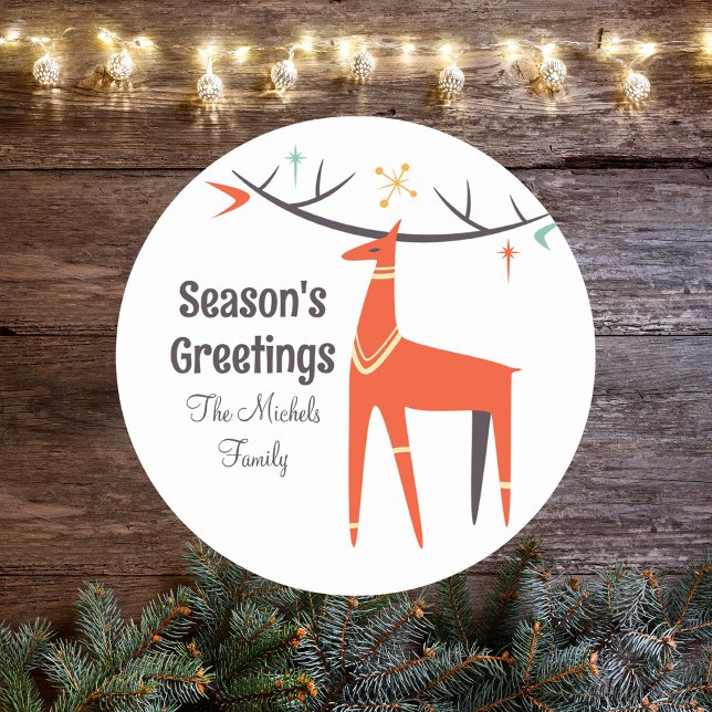 Sticker Rond Retro Vintage élégant Noël Reindeer (Créateur téléchargé)