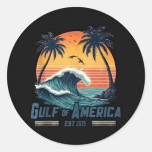 Sticker Rond Retro Vintage Gulf Of Us America 2025 American Fla