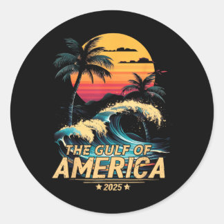 Sticker Rond Retro Vintage Gulf Of Us America 2025 American Fla