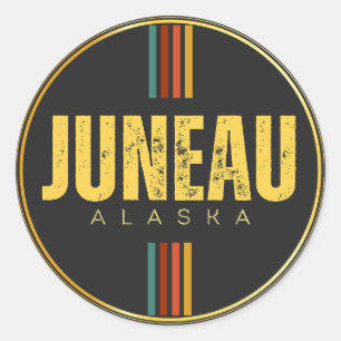 Sticker Rond Retro vintage Juneau City État de l'Alaska les ann
