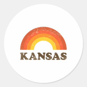 Sticker Rond Rétro Vintage Kansas Souvenir 70s Arc-en-ciel en d
