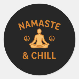 Sticker Rond Rétro Vintage Namaste Et Chill Méditation Et Yoga