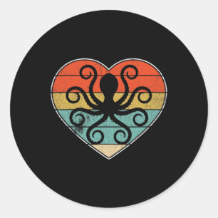 Sticker Rond Retro Vintage Octopus Love Heart Valentine Zookeep