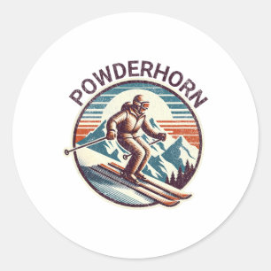 Sticker Rond Rétro Vintage Powderhorn Colorado Station de ski W