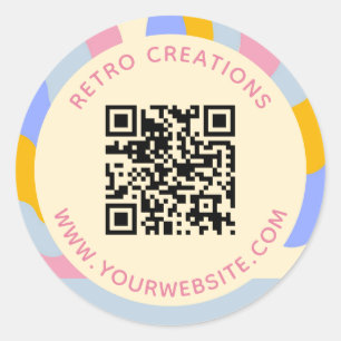 Sticker Rond Retro Vintage Rays Code QR Abstrait Business