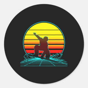Sticker Rond Retro Vintage Sunset Snowboard