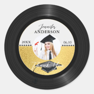 Sticker Rond Retro Vinyl Record Photo Merci de graduation