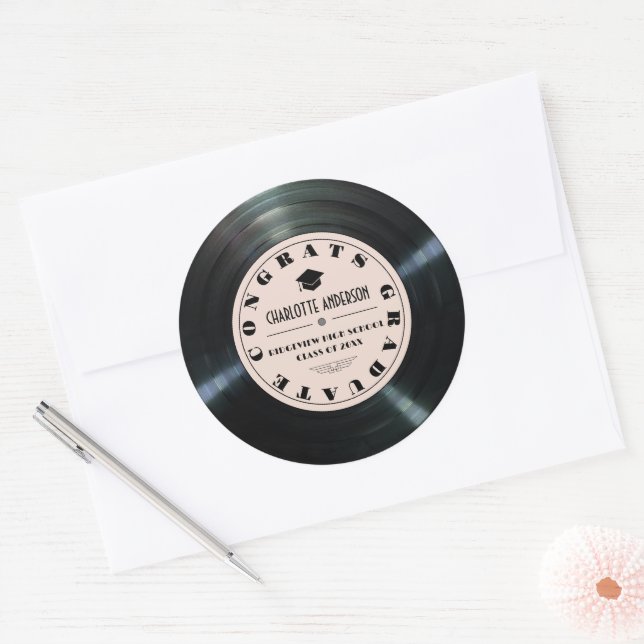 Sticker Rond Retro Vinyl Record Pink Graduation (Enveloppe)