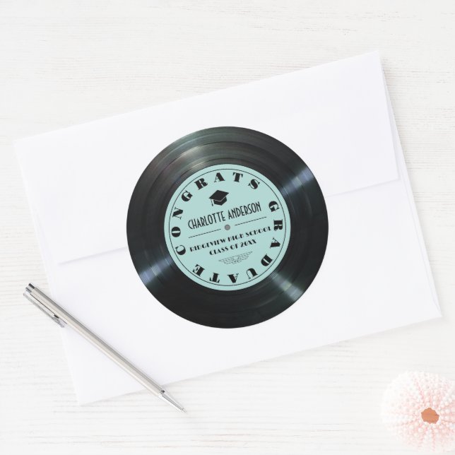 Sticker Rond Retro Vinyl Record Turquoise Graduation (Enveloppe)