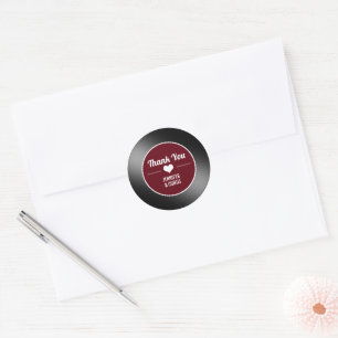 Sticker Rond Retro Vinyl Record Vin Rouge Mariage Merci