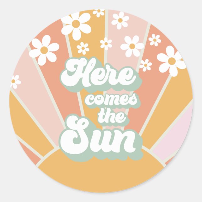 Sticker Rond Retro Voici l'anniversaire du bouho Sun Daisy (Devant)