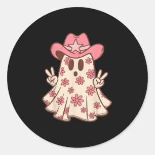 Sticker Rond Retro Western Halloween Cowboy Cowgirl Ghost Boo P