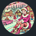 Sticker Rond Retro Winter Christmas Comics<br><div class="desc">Retro Winter Christmas Comics</div>