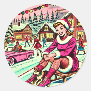 Sticker Rond Retro Winter Christmas Comics
