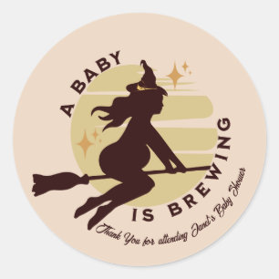 Sticker Rond Retro Witch Baby brasse du Baby shower