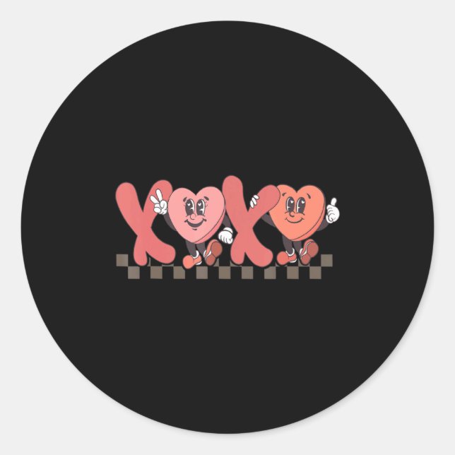 Sticker Rond Retro Xoxo Happy Valentines Day Groovy Heart Coup  (Devant)