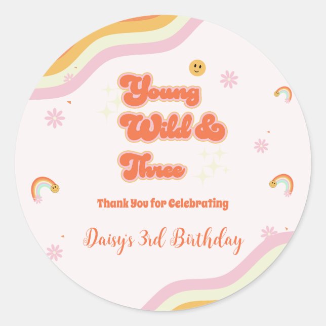 Sticker Rond Retro Young Wild et trois Anniversaire (Devant)