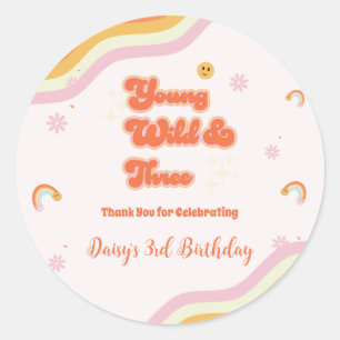 Sticker Rond Retro Young Wild et trois Anniversaire