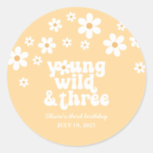 Sticker Rond Retro Young Wild trois Daisy floral 3e anniversair