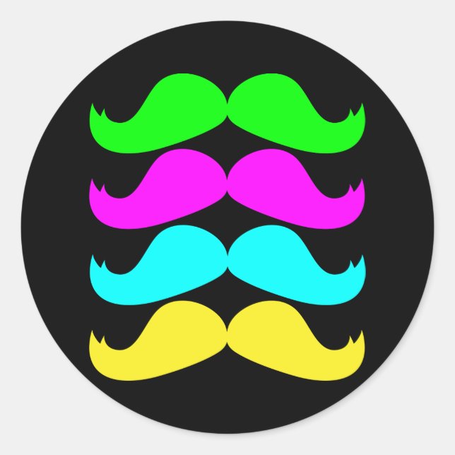 Sticker Rond Rétros moustaches de RVB Fluo (Devant)