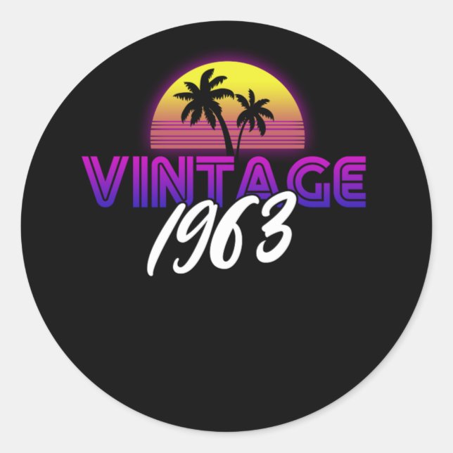 Sticker Rond Retrowave Vintage 1963 Idée cadeau d'anniversaire (Devant)