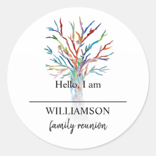 Sticker Rond Réunion de famille Arbre généalogique Nom