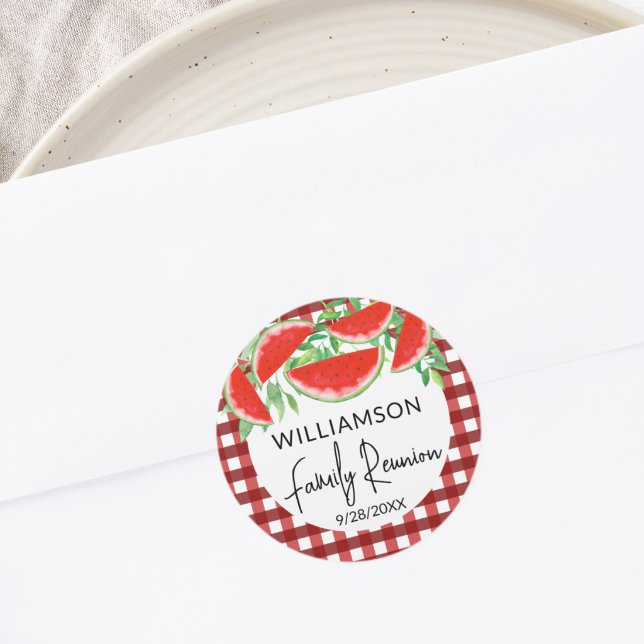 Sticker Rond Réunion de famille aux pastèques d'été (Créateur téléchargé)