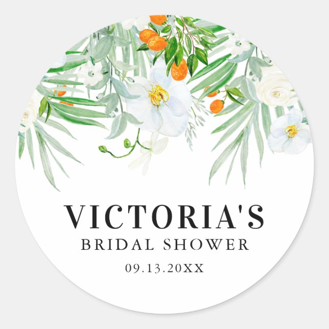 Sticker Rond Réunion de mariage floral à l'aquarelle Orchidées  (Devant)