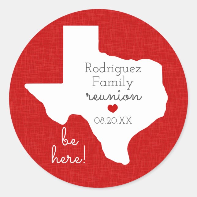 Sticker Rond Réunion familiale de l'État rouge du Texas (Devant)