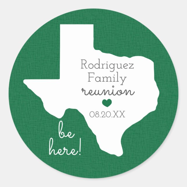 Sticker Rond Réunion familiale de l'État vert du Texas (Devant)