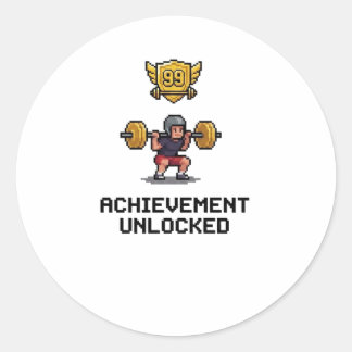 Sticker Rond Réussite Débloquée Niveau 99 Motivation Pixel Gym