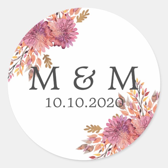 Sticker Rond Rêve d'automne | Monogramme classique Mariage (Devant)