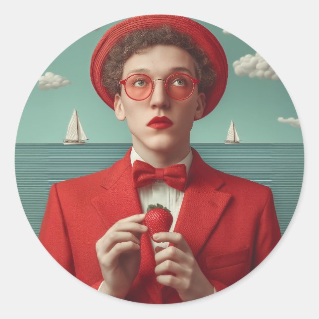 Sticker Rond Rêve de fraises en rouge (Devant)