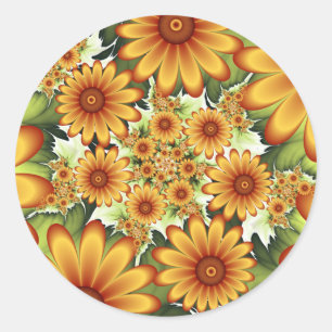 Sticker Rond Rêve Floral, Art Fractal Moderne Abstrait Fleur