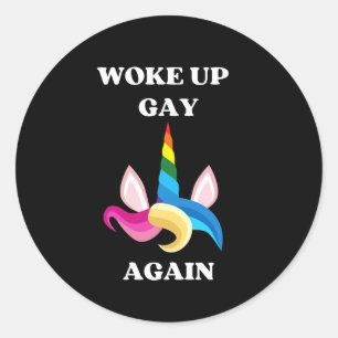Sticker Rond Réveillez Gay encore une licorne colorée