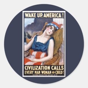 Sticker Rond Réveillez-vous l'Amérique ! Art de la liberté patr