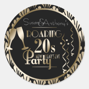 Sticker Rond Réveillon 2020 Roaring 20s Gold Art Déco