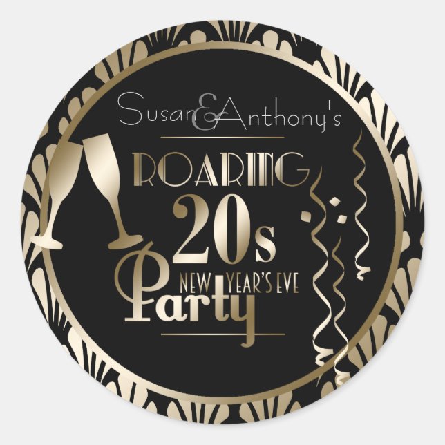 Sticker Rond Réveillon 2020 Roaring 20s Gold Art Déco (Devant)