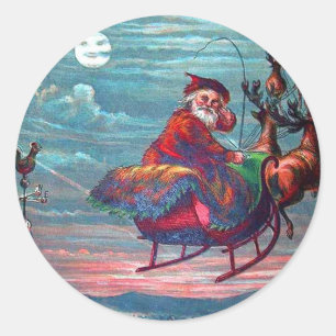 Sticker Rond Réveillon de Noël vintage Père Noël et renne