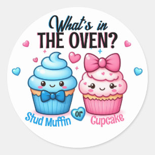Sticker Rond Révélation de genre bleu ou rose de muffin ou cupc