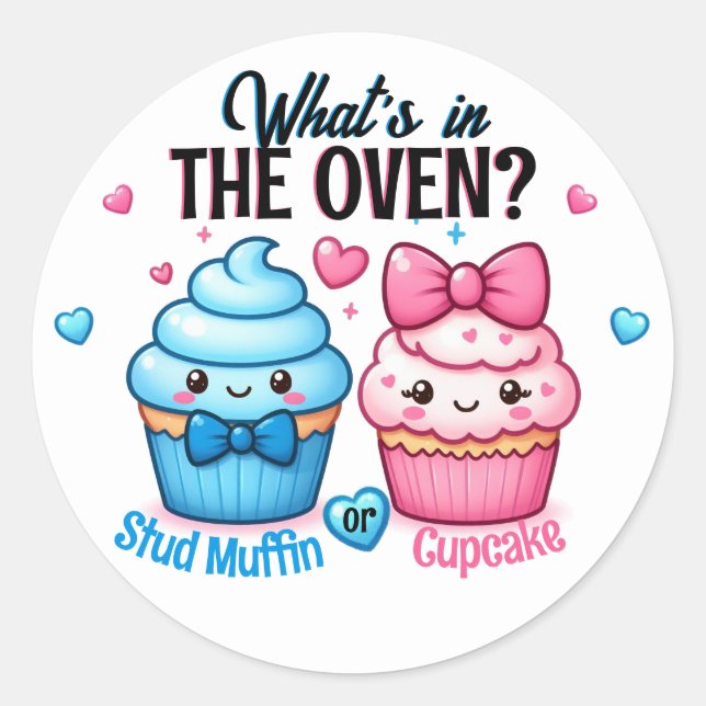 Sticker Rond Révélation de genre bleu ou rose de muffin ou cupc (Devant)
