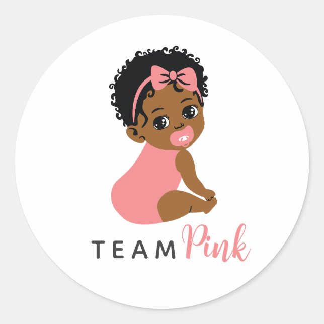 Sticker Rond Révélation du sexe de bébé afro-américaine en rose (Devant)