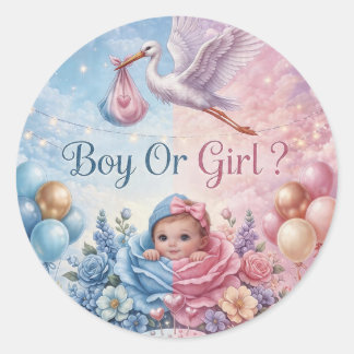 Sticker Rond Révélation du sexe de la cigogne garçon ou fille