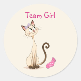 Sticker Rond Révélation du sexe de l'équipe fille / Chaton mign