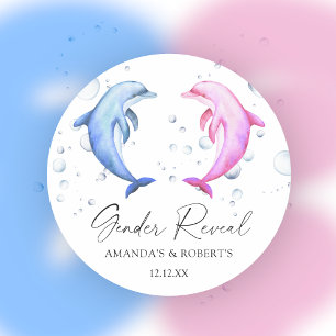 Sticker Rond Révélation du sexe des dauphins à l'aquarelle