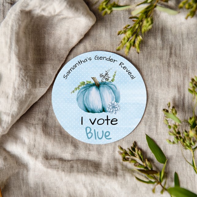 Sticker Rond Révélation du sexe Je vote pour la citrouille bleu (Créateur téléchargé)