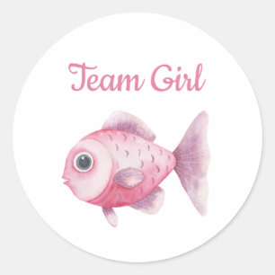Sticker Rond Révélation du sexe par la pêche - Équipe fille