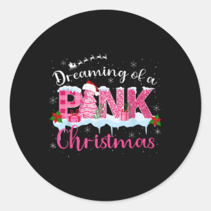 Sticker Rond Rêver D'Un Pink Christmas Tree Cakes Santa Hat